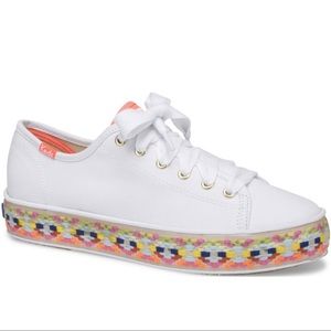 KEDS Triple Kick Sneakers sz 11 Summer White Platform Canvas Multi Trim White